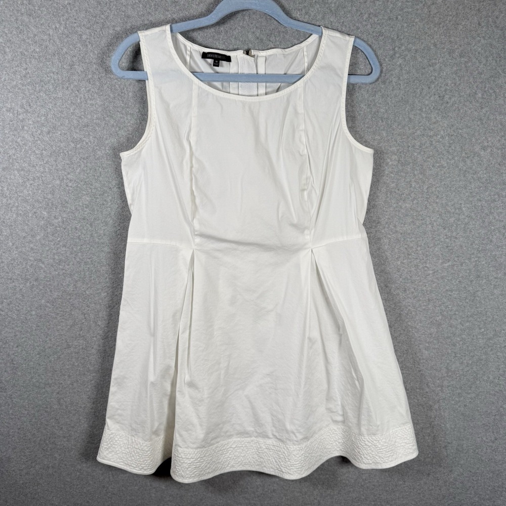 Lafayette 148 mini dress womens 10 white pleated scoop neck